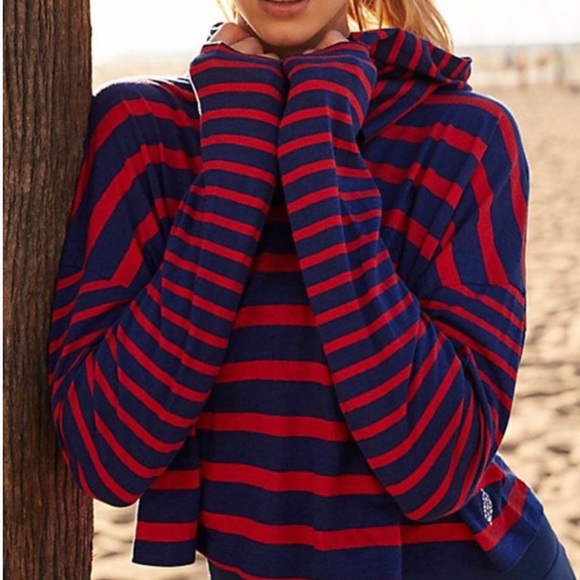 Free People-NWT Movement Red/Blue Stripped Hoodie - Picture 2 of 6